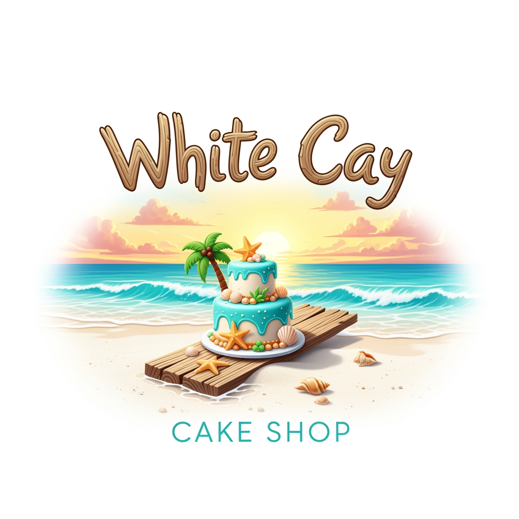 AI Design for a logo for a cake shop at a beach - White Cay