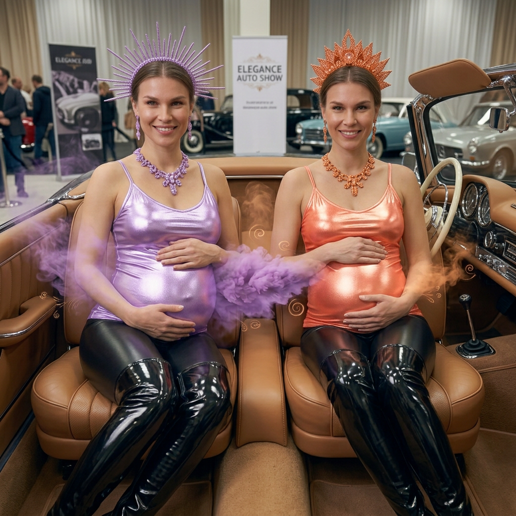 AI Design for these 2 queens are sitting in a car show their front body