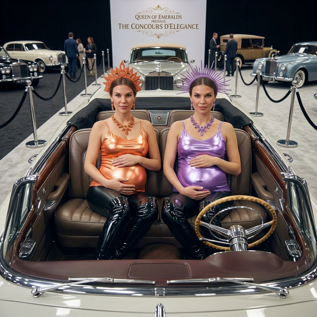 AI Design for these 2 queens are sitting in a car show their front