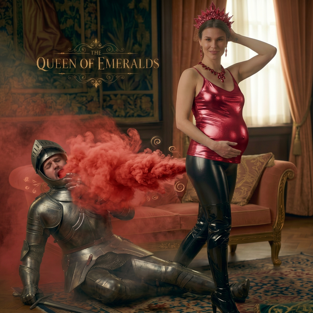 AI Design for her top colour is bloody red and necklace and crown and gas fart