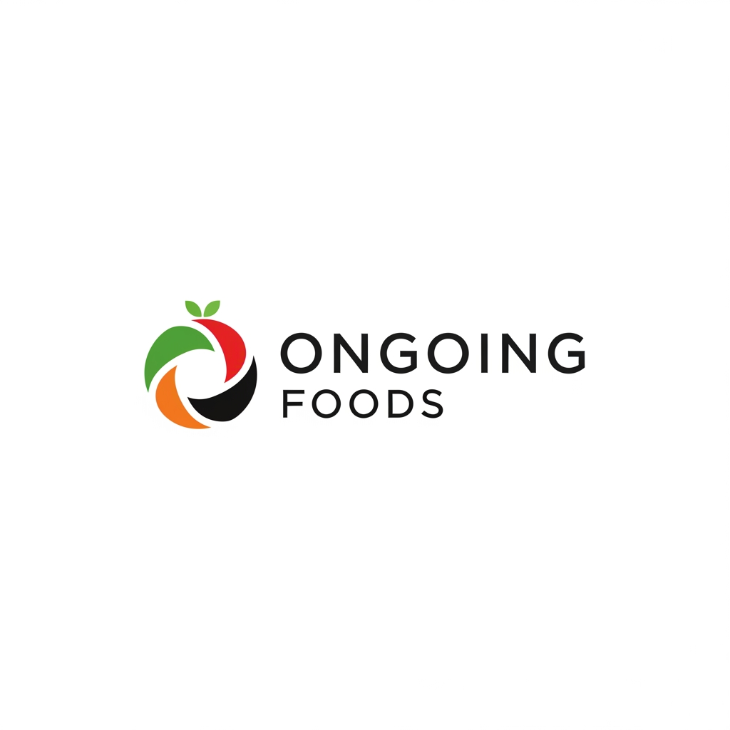 AI Design for Design a logo for a real startup named "Ongoing Foods". It should look like it was created by an experienced brand designer, not generated by AI. Create a clean, timeless, and memorable vector logo with simple geometric shapes and excellent visual balance. Use a unique custom symbol with the brand name "Ongoing Foods" in modern sans-serif typography. Focus on originality, negative space, and professional branding. Flat design only, no gradients, no glossy effects, no 3D, no mockups, no fake lighting, no AI style, no clipart, no stock icon, no overcomplicated details. The result should look like a logo from Behance or Dribbble, suitable for a real company.Use authentic brand identity design principles. Avoid AI-generated aesthetics. The logo should look handcrafted by a professional logo designer in Adobe Illustrator, suitable for a branding case study on Behance.