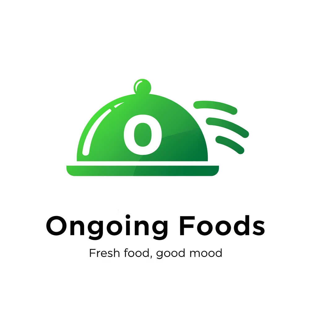 AI Design for Design a premium logo for a food delivery startup named "Ongoing Foods". Create a unique modern icon using a serving cloche combined with the letter "O" in a clever way. The icon should represent fast food delivery with subtle motion lines. Use a fresh green gradient (#34C759 and #1E9E4A) with white accents. Place the brand name "Ongoing Foods" below the icon in bold Poppins font. Add the tagline "Fresh food, good mood" in a smaller clean font. Minimal, flat vector, memorable, professional startup branding, no leaf, no grocery bag, no chef hat, no mockup, transparent background.Professional logo only, centered composition, transparent background, vector style, clean typography, no watermark, no mockup, no poster, no 3D render.