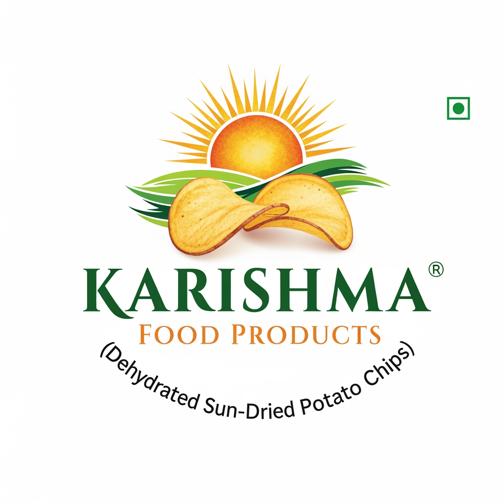 AI Design for i want to create logo for karishma food product (dehydrated sundry potato chips)
