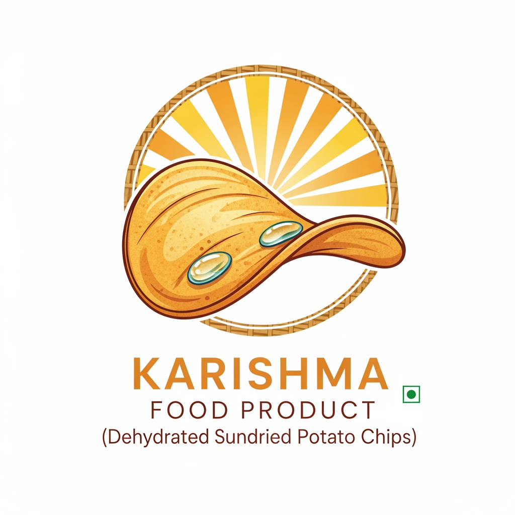 AI Design for i want to create logo for karishma food product (dehydrated sundry potato chips)