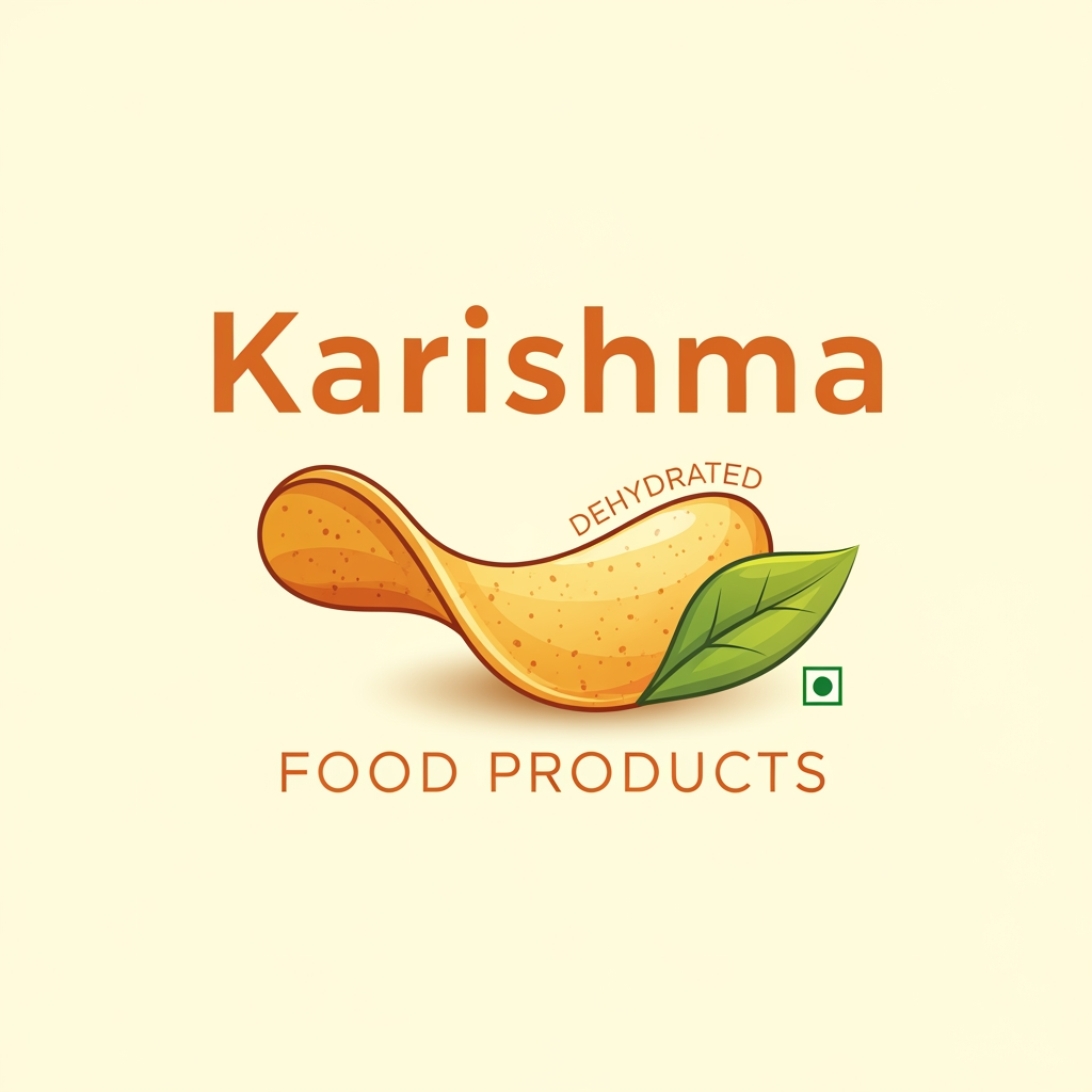 AI Design for i want to create logo for karishma food product (dehydrated potato chips)