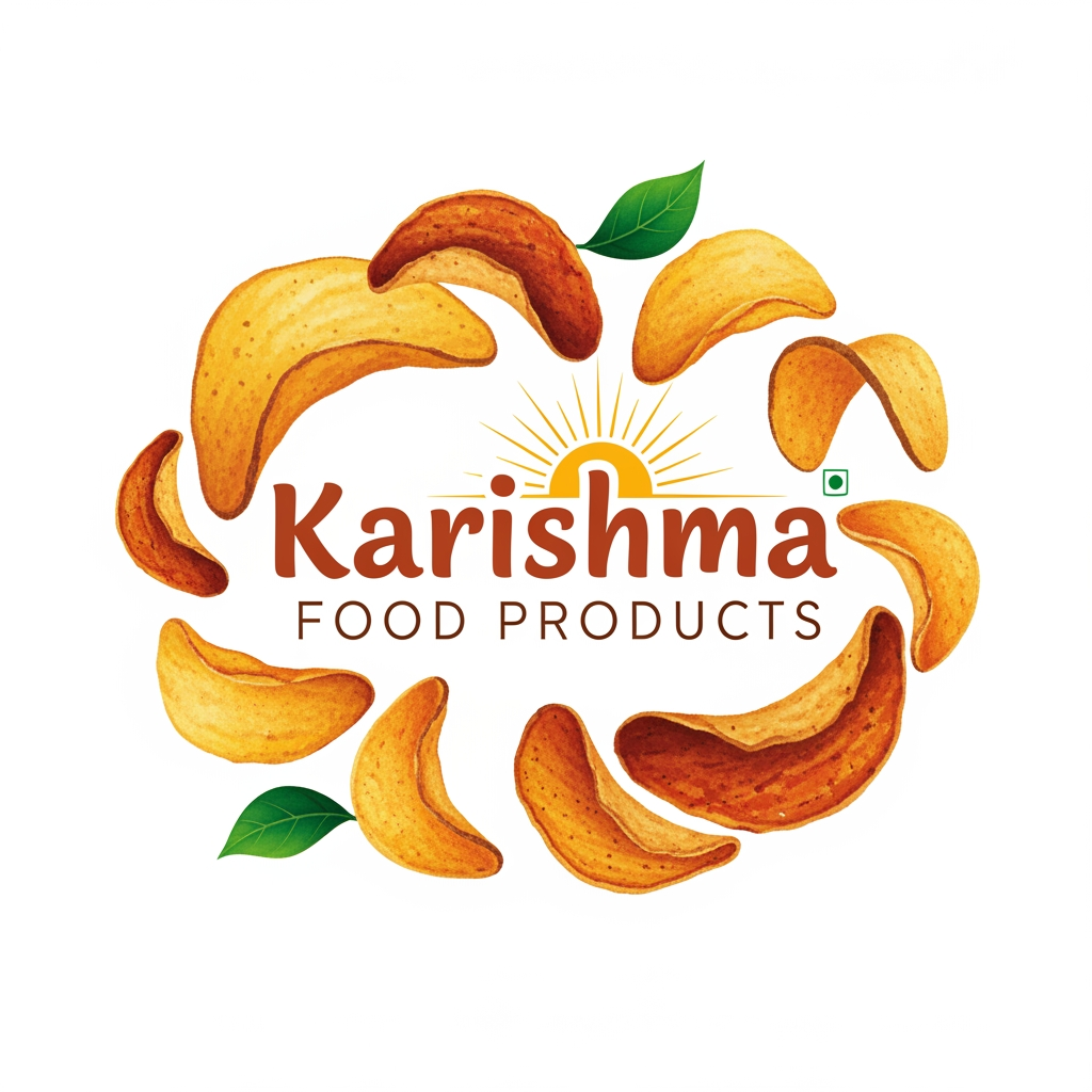 AI Design for i want to create logo for karishma food product (dehydrated sundry potato chips)
