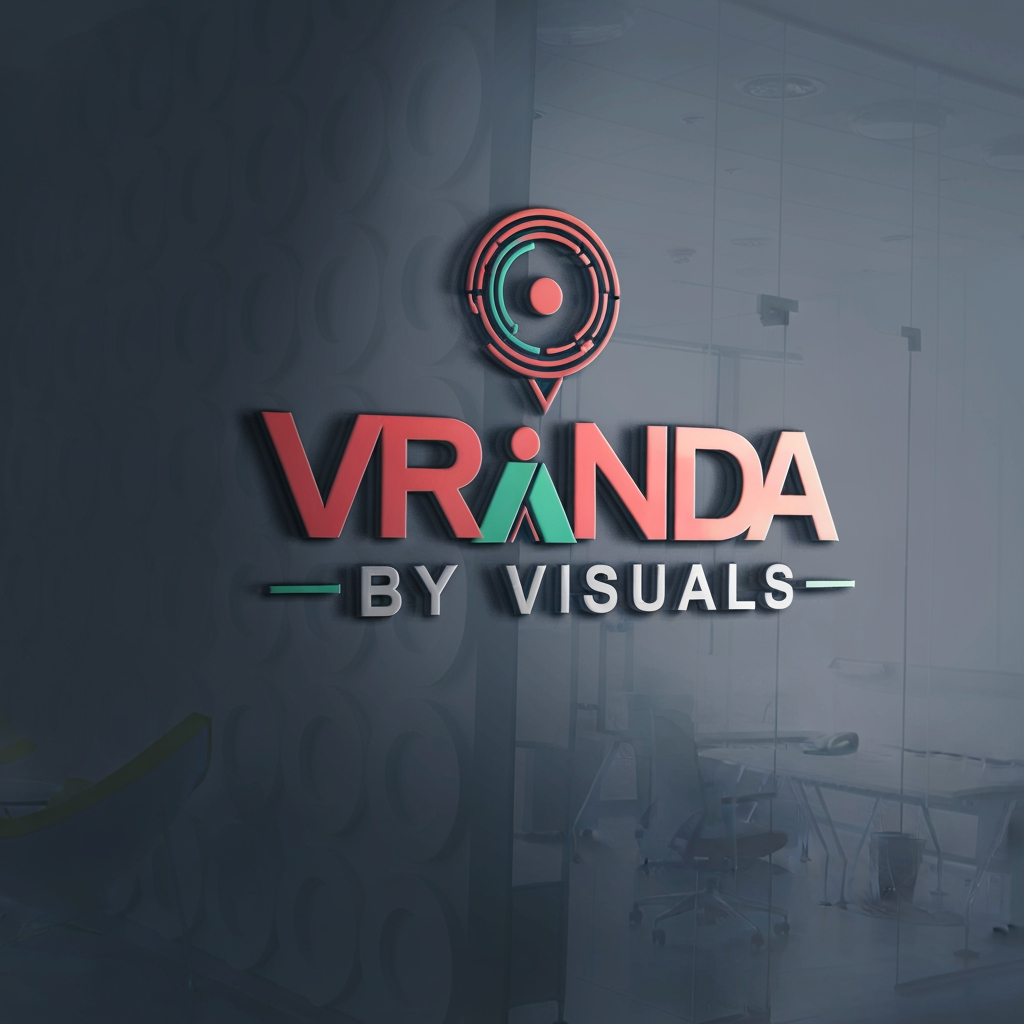 AI Design for generat emake a logo for my company mein ek graphic designer hu name vrinda by visuals h AI generated nahi lagna chahiye esa hona chahiye illustrator ya photoshop se bna h or design ese hone chahiye ki agar unka acrylic board bhi bnaye toh eaasily ban jaye
