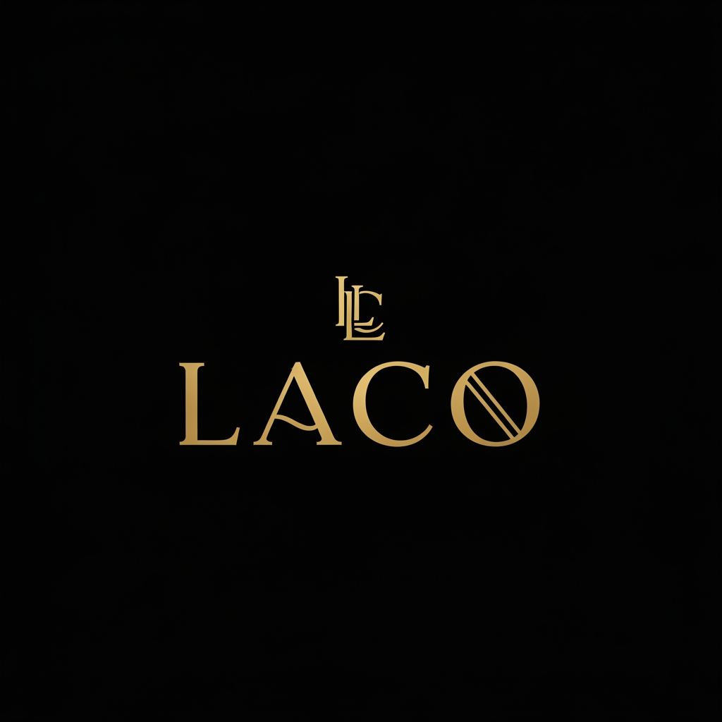 AI Design for Create a luxury minimalist logo for a premium perfume brand named LACO. The design should be elegant, sophisticated, timeless, and high-end. Use a clean typography-focused approach with refined letterforms and subtle custom detailing. Incorporate a sleek monogram using the letter L or LC if appropriate. Keep the design minimal with balanced spacing, geometric precision, and a premium fashion-house aesthetic inspired by luxury fragrance brands. Use a monochrome color palette (black, white, or deep gold on black). Avoid perfume bottle icons, excessive ornaments, gradients, shadows, or complex graphics. The logo should look suitable for luxury packaging, perfume bottles, shopping bags, embossing, and premium branding. Modern luxury, minimalist, exclusive, iconic, memorable, vector style, high-end fragrance identity.