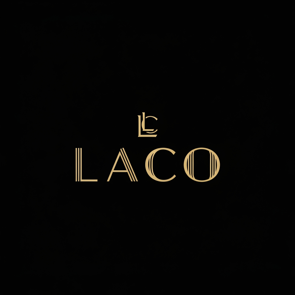 AI Design for Create a luxury minimalist logo for a premium perfume brand named LACO. The design should be elegant, sophisticated, timeless, and high-end. Use a clean typography-focused approach with refined letterforms and subtle custom detailing. Incorporate a sleek monogram using the letter L or LC if appropriate. Keep the design minimal with balanced spacing, geometric precision, and a premium fashion-house aesthetic inspired by luxury fragrance brands. Use a monochrome color palette (black, white, or deep gold on black). Avoid perfume bottle icons, excessive ornaments, gradients, shadows, or complex graphics. The logo should look suitable for luxury packaging, perfume bottles, shopping bags, embossing, and premium branding. Modern luxury, minimalist, exclusive, iconic, memorable, vector style, high-end fragrance identity.