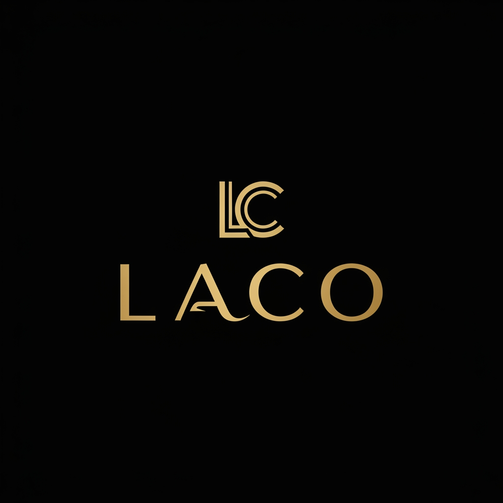 AI Design for Create a luxury minimalist logo for a premium perfume brand named LACO. The design should be elegant, sophisticated, timeless, and high-end. Use a clean typography-focused approach with refined letterforms and subtle custom detailing. Incorporate a sleek monogram using the letter L or LC if appropriate. Keep the design minimal with balanced spacing, geometric precision, and a premium fashion-house aesthetic inspired by luxury fragrance brands. Use a monochrome color palette (black, white, or deep gold on black). Avoid perfume bottle icons, excessive ornaments, gradients, shadows, or complex graphics. The logo should look suitable for luxury packaging, perfume bottles, shopping bags, embossing, and premium branding. Modern luxury, minimalist, exclusive, iconic, memorable, vector style, high-end fragrance identity.