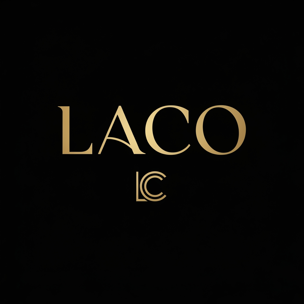 AI Design for Create a luxury minimalist logo for a premium perfume brand named LACO. The design should be elegant, sophisticated, timeless, and high-end. Use a clean typography-focused approach with refined letterforms and subtle custom detailing. Incorporate a sleek monogram using the letter L or LC if appropriate. Keep the design minimal with balanced spacing, geometric precision, and a premium fashion-house aesthetic inspired by luxury fragrance brands. Use a monochrome color palette (black, white, or deep gold on black). Avoid perfume bottle icons, excessive ornaments, gradients, shadows, or complex graphics. The logo should look suitable for luxury packaging, perfume bottles, shopping bags, embossing, and premium branding. Modern luxury, minimalist, exclusive, iconic, memorable, vector style, high-end fragrance identity.