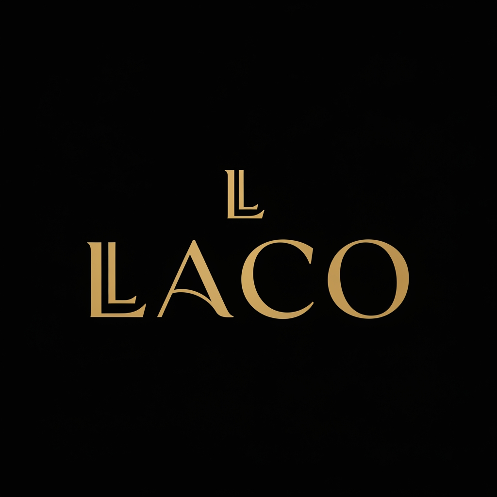 AI Design for Create a luxury minimalist logo for a premium perfume brand named LACO. The design should be elegant, sophisticated, timeless, and high-end. Use a clean typography-focused approach with refined letterforms and subtle custom detailing. Incorporate a sleek monogram using the letter L or LC if appropriate. Keep the design minimal with balanced spacing, geometric precision, and a premium fashion-house aesthetic inspired by luxury fragrance brands. Use a monochrome color palette (black, white, or deep gold on black). Avoid perfume bottle icons, excessive ornaments, gradients, shadows, or complex graphics. The logo should look suitable for luxury packaging, perfume bottles, shopping bags, embossing, and premium branding. Modern luxury, minimalist, exclusive, iconic, memorable, vector style, high-end fragrance identity.