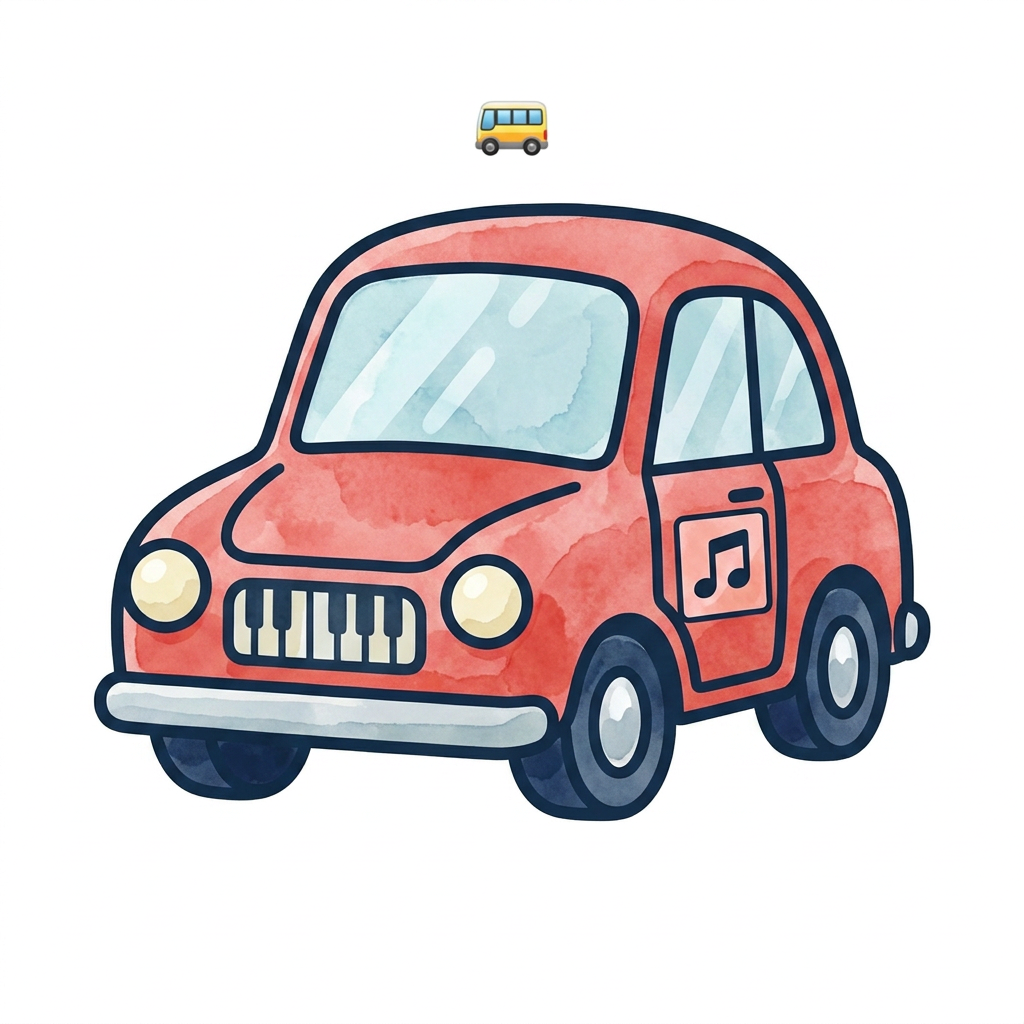 AI Design for Создай картинку красная машина в стиле прикрепленной картинки и эмоджи 🚌