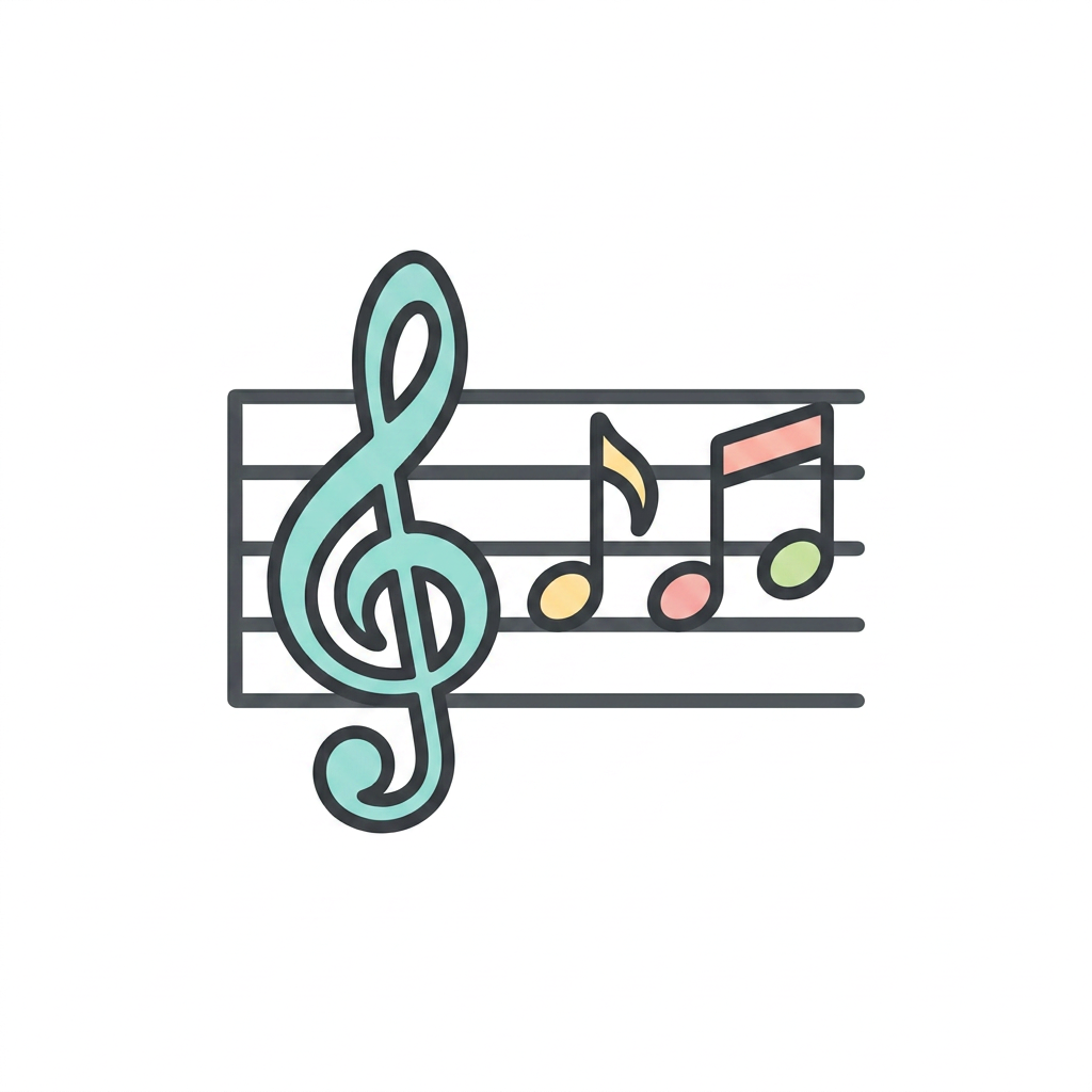 AI Design for Создай очень простую и понятную картинку-символ 🎼 Music Lesson детей и взрослых с аутизмом. Без каких либо добавлений вокруг символа. Символ должен передавать одно действие, предмет или эмоцию без лишних деталей и фона. Сделай белый фон. Сделай этот символ - 🎼 на основе примера.
Требования:
Минималистичный стиль.
Используй легкие цвета.
Один символ на картинку.
Высокий контраст.
Без текста и подписей.
Чёткие контуры и простые формы.
Дружелюбный, спокойный визуальный стиль.
Размер и композиция одинаковы для всех символов.