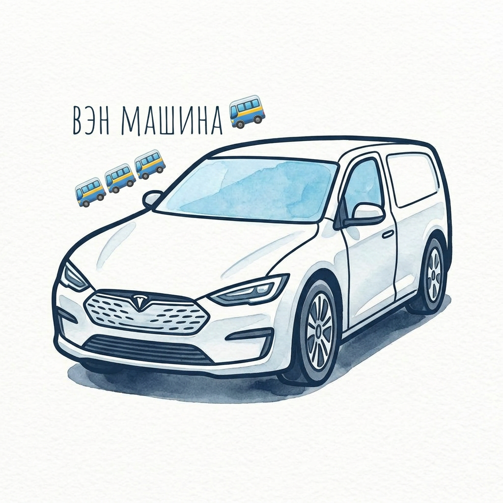AI Design for Создай картинку Белый вэн машина на основе прикрепленной картинки и эмоджи 🚌