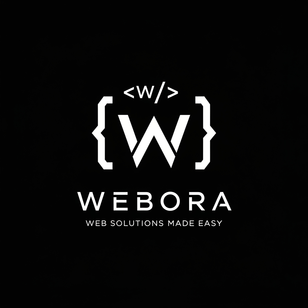 AI Design for Create a premium modern tech-agency logo for a web development company named "WEBORA".
Style: minimalist, futuristic, code-inspired, black and white only.
Background: pure black (#000000).
Main icon: a bold geometric white "W" monogram formed from sharp angular shapes. Surround the W with coding brackets and slash symbols to resemble HTML/code syntax, like < W />. The icon should be centered above the company name.
Company name: WEBORA in uppercase, futuristic geometric typography. High letter spacing, clean vector edges, luxury tech-startup aesthetic. Inspired by Vercel, Linear, Stripe, Framer, and modern SaaS branding.
Tagline below: "WEB SOLUTIONS MADE EASY" in small uppercase letters with wide tracking.
Design requirements:
* Flat vector style
* SVG-quality sharpness
* No gradients
* No shadows
* No glow
* No 3D effects
* White logo on black background
* Symmetrical composition
* Premium software company branding
* Professional favicon-friendly icon
* Clean spacing and alignment
* Ultra-high resolution
* Modern developer and coding aesthetic
Aspect ratio: 1:1
Logo centered
Brand identity presentation style