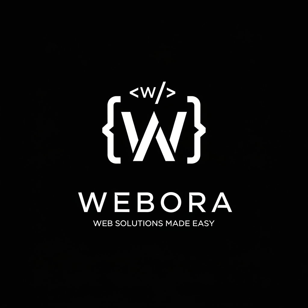 AI Design for Create a premium modern tech-agency logo for a web development company named "WEBORA".
Style: minimalist, futuristic, code-inspired, black and white only.
Background: pure black (#000000).
Main icon: a bold geometric white "W" monogram formed from sharp angular shapes. Surround the W with coding brackets and slash symbols to resemble HTML/code syntax, like < W />. The icon should be centered above the company name.
Company name: WEBORA in uppercase, futuristic geometric typography. High letter spacing, clean vector edges, luxury tech-startup aesthetic. Inspired by Vercel, Linear, Stripe, Framer, and modern SaaS branding.
Tagline below: "WEB SOLUTIONS MADE EASY" in small uppercase letters with wide tracking.
Design requirements:
* Flat vector style
* SVG-quality sharpness
* No gradients
* No shadows
* No glow
* No 3D effects
* White logo on black background
* Symmetrical composition
* Premium software company branding
* Professional favicon-friendly icon
* Clean spacing and alignment
* Ultra-high resolution
* Modern developer and coding aesthetic
Aspect ratio: 1:1
Logo centered
Brand identity presentation style