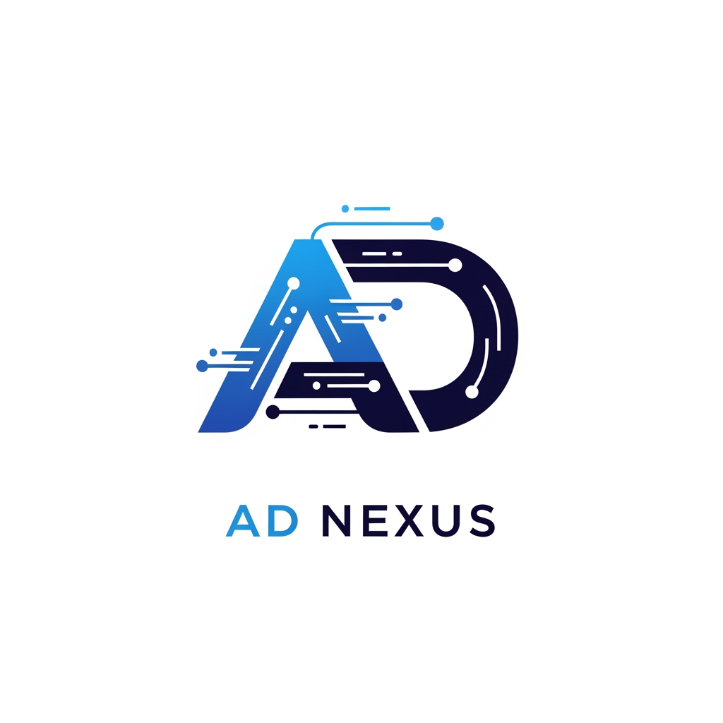 AI Design for Design a world-class logo for "AD Nexus", a premium web development and software solutions brand. Create a futuristic AD monogram where the letter A seamlessly transforms into D. The logo should symbolize innovation, coding, digital connectivity, growth, and trust. Use a sleek geometric style with blue and dark navy colors. Minimalist, luxurious, tech-focused, scalable vector logo. Inspired by modern brands like Stripe, Linear, Vercel, and Notion. White background, clean presentation, professional branding quality.