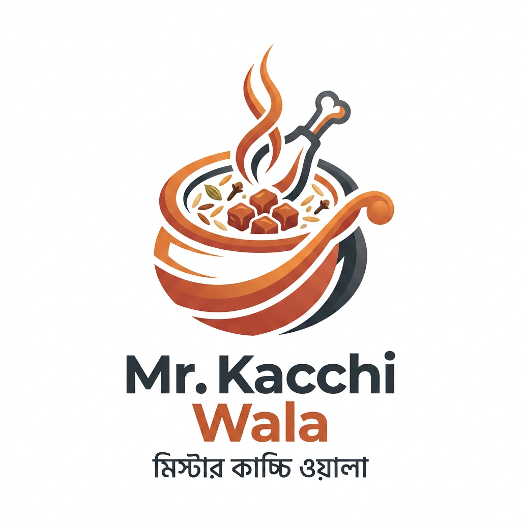 AI Design for Make me a logo named Mr. Kachchi Wala. Make the logo unique so that it looks very modern and stylish. The logo will have pictures of Kachchi and the back of a chicken leg. However, the logo cannot have any pictures of people.