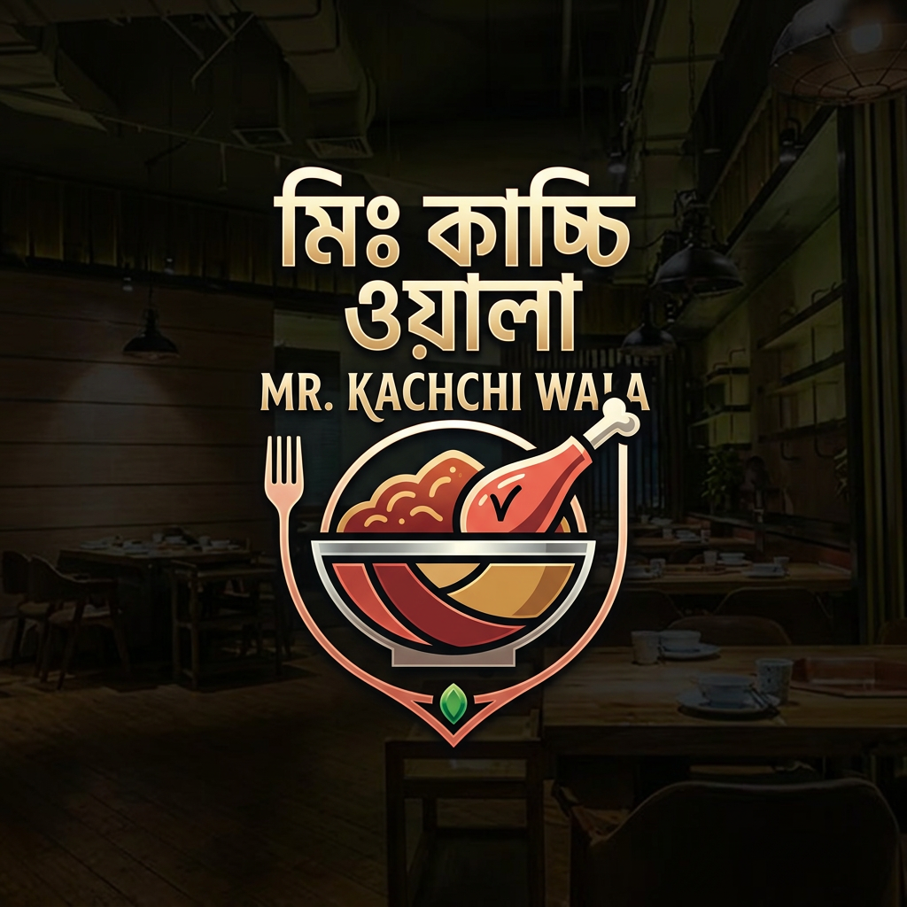 AI Design for Make me a logo named Mr. Kachchi Wala. Make the logo unique so that it looks very modern and stylish. The logo will have pictures of Kachchi and the back of a chicken leg. However, the logo cannot have any pictures of people.