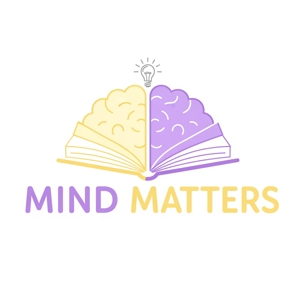 AI Design for i am writing books of critical thinking  for class 5 to class 8 for schools and my book company name is mind matters so make a logo for it and my book is in light creamy and light purple in theme it is in pastel