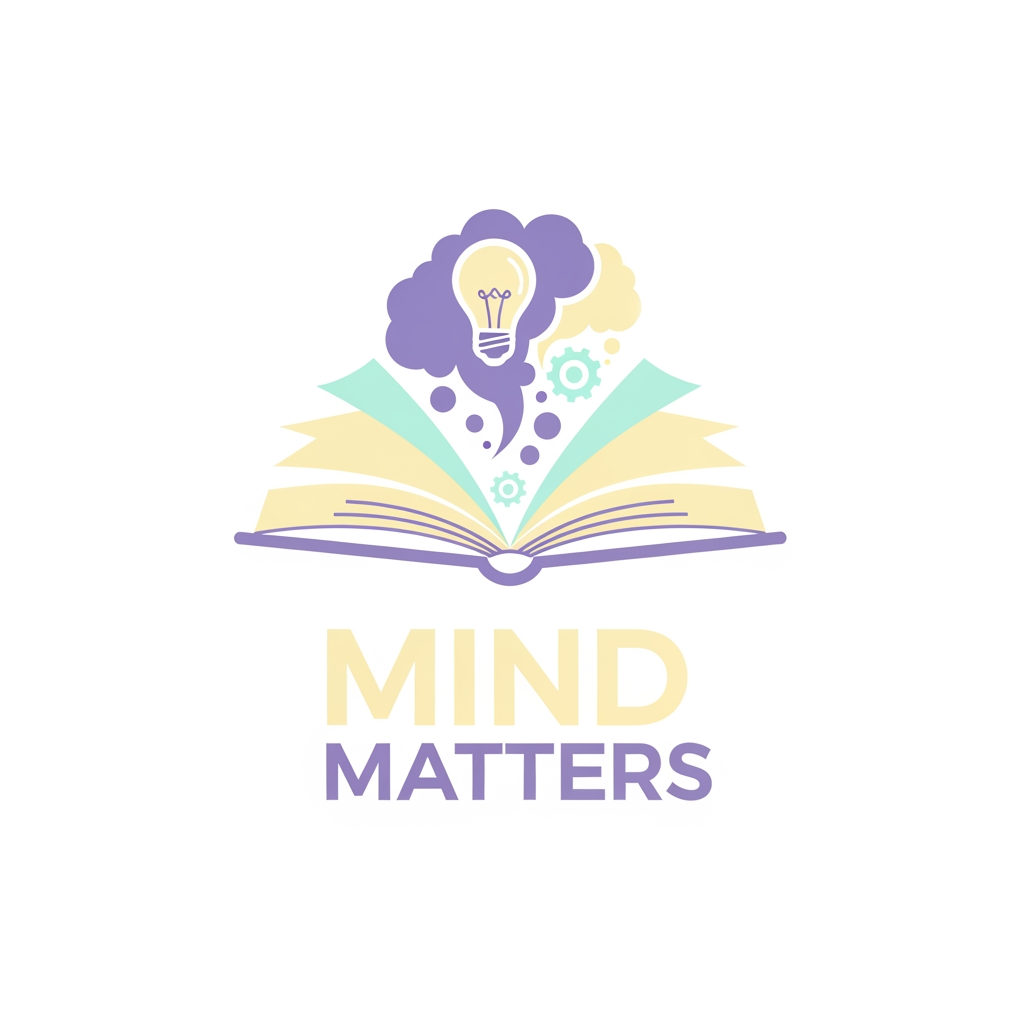 AI Design for i am writing books of critical thinking  for class 5 to class 8 for schools and my book company name is mind matters so make a logo for it and my book is in light creamy and light purple in theme it is in pastel