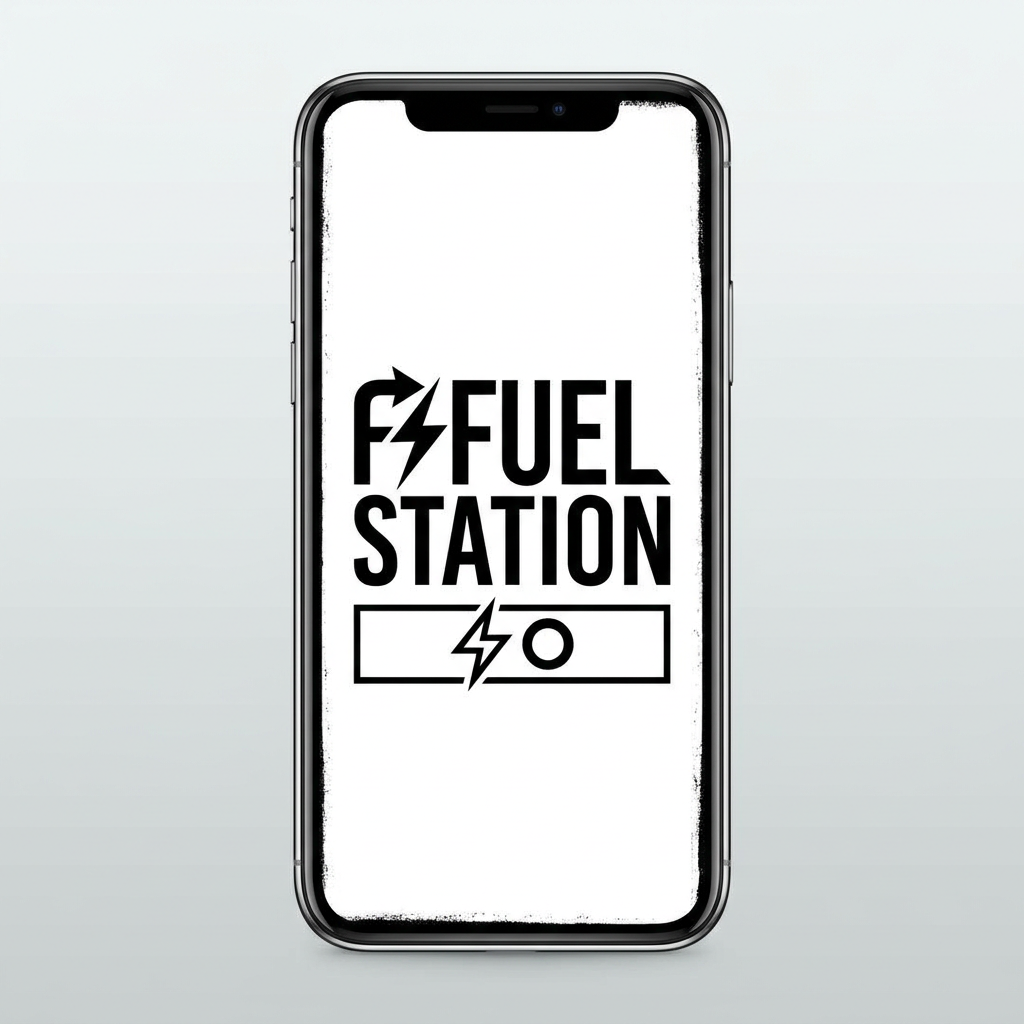 AI Design for A minimalist, Gen-Z inspired logo for a campus food cafe named FUEL STATION. The design features bold, clean typography mixed with subtle abstract geometric elements, using a sharp black and white high-contrast palette. The aesthetic captures a modern, energetic college vibe with a sleek, streetwear-influenced layout perfect for digital platforms.