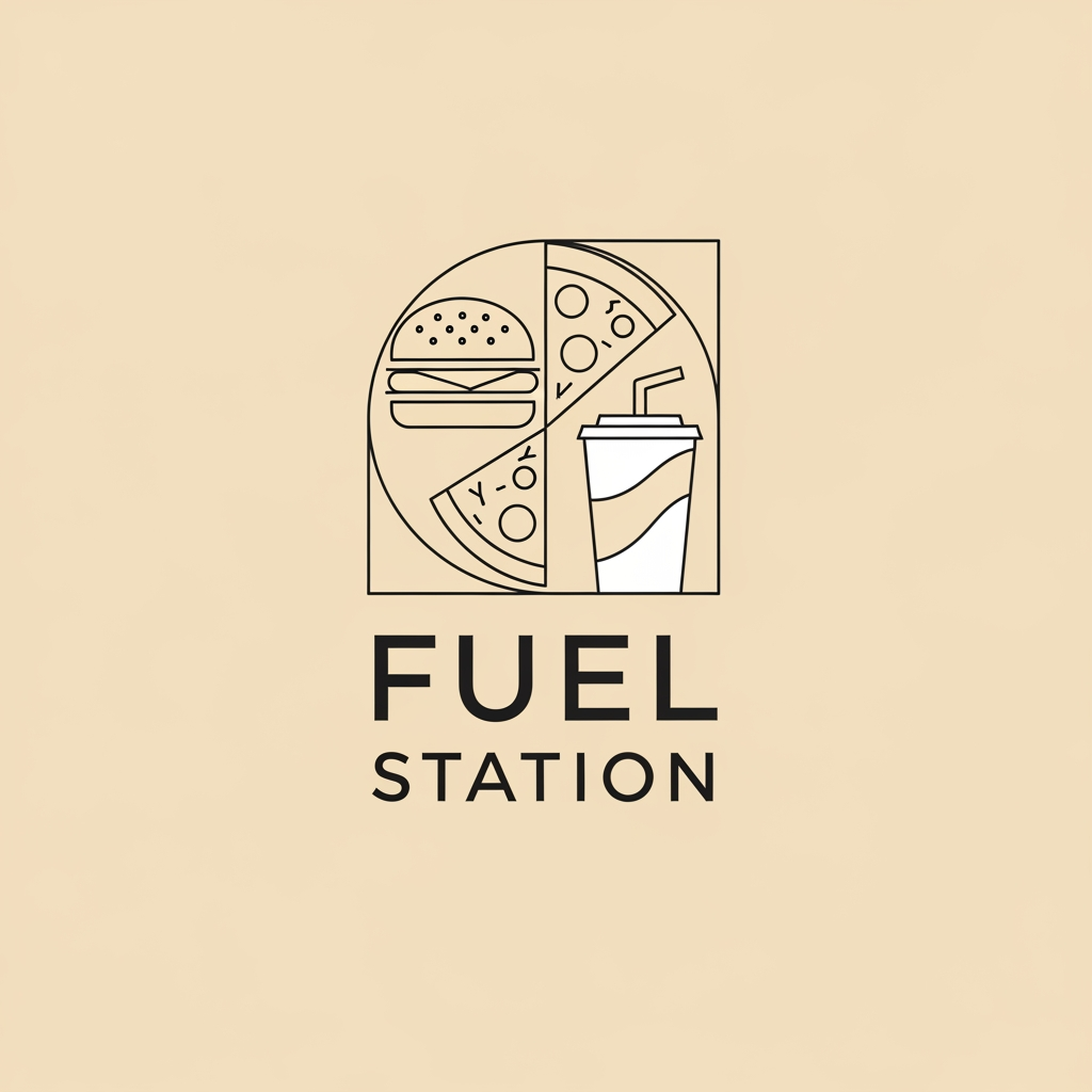 AI Design for create a minimalist clean genz logo for Canteen name FUEL STATION
i dont want loud or something clean asthetic beige black white
its a college canteen
include food elements more not a fuel station