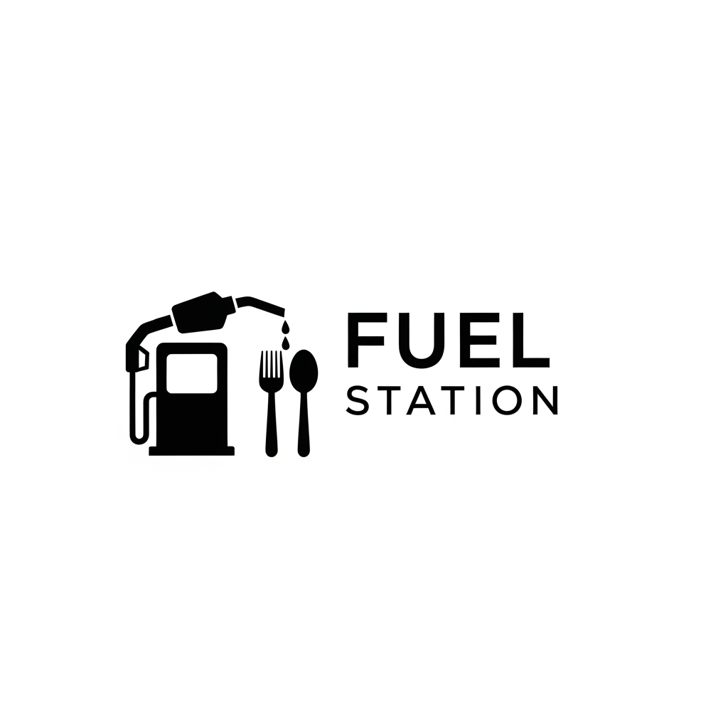 AI Design for create a minimal classic genz vibe clean logo for food cafe named FUEL STATION
keep the color balck white and keep it clean and premium