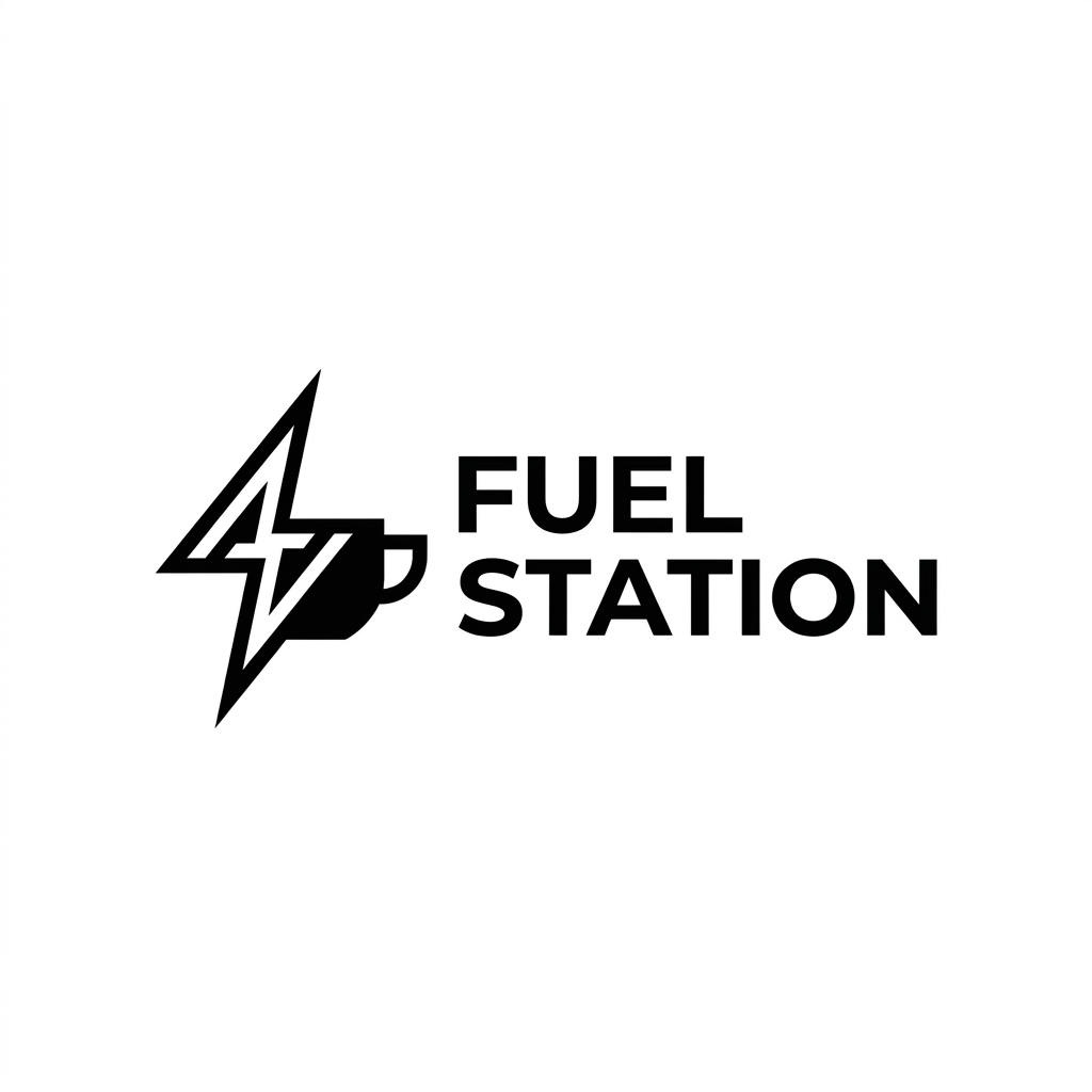 AI Design for A minimalist, premium logo design for a modern cafe named FUEL STATION. The aesthetic features clean, bold typography with a sharp, geometric icon representing energy or coffee, rendered in a sophisticated monochrome black and white color palette. High-contrast, vector style, flat design on a clean white background, capturing a trendy Gen Z minimalist vibe.