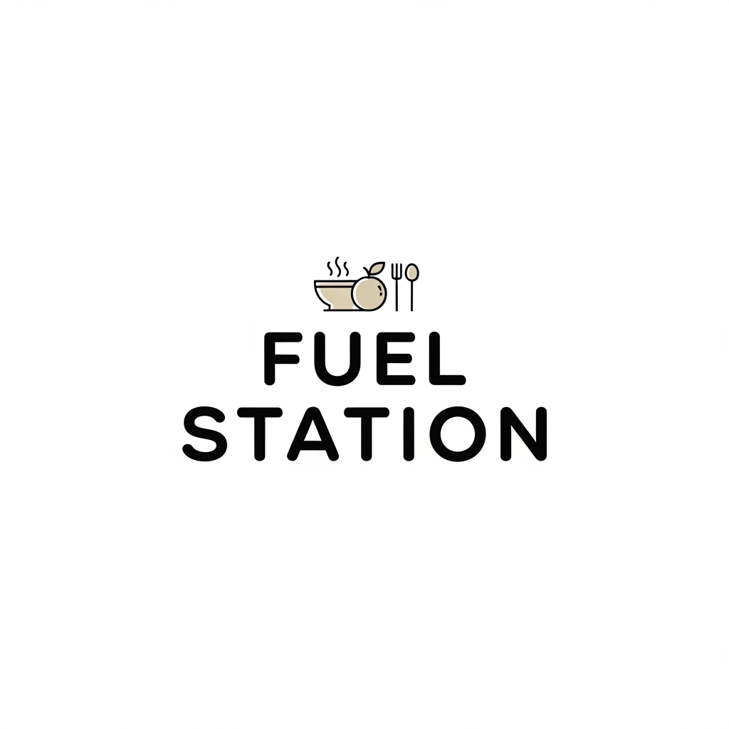 AI Design for create a minimalist clean genz logo for Canteen name FUEL STATION
i dont want loud or something clean asthetic beige black white
its a college canteen
include food elements more not a fuel station