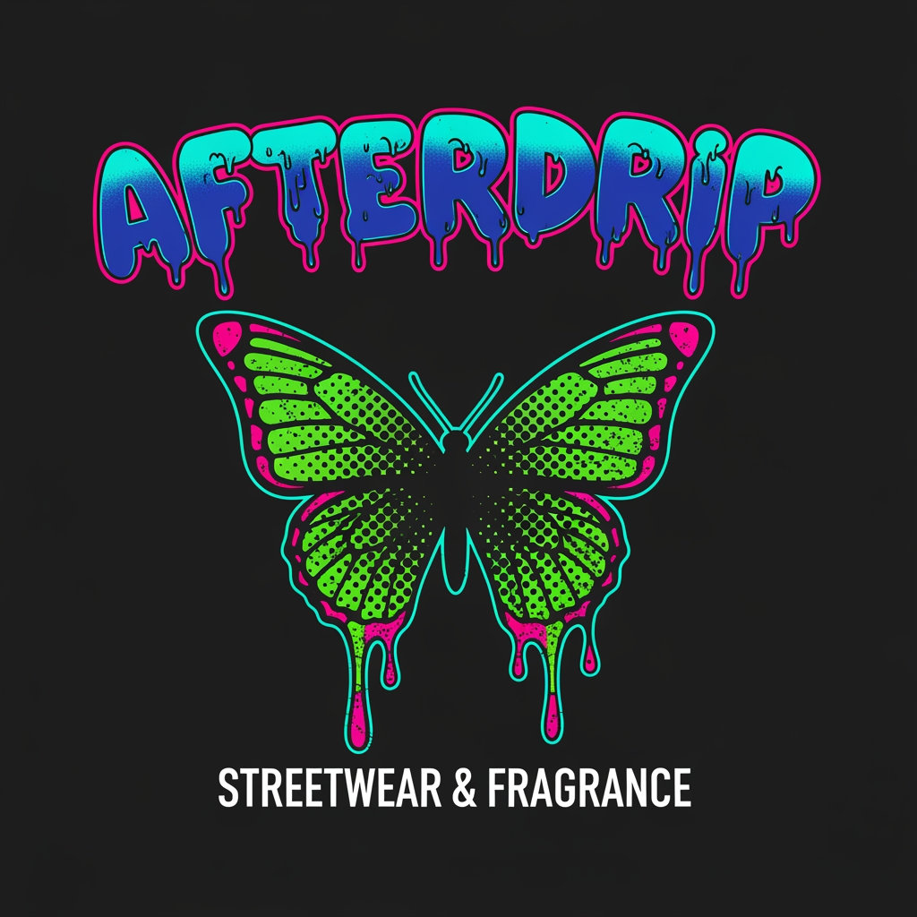 AI Design for my brand name is Afterdrip focused on men and women clothes y2k casual aesthetics streetwear and accessories and perfume noe generate a premimum looking logo and logo which speaks the brand  generate more logos  something which looks aesthetic enough