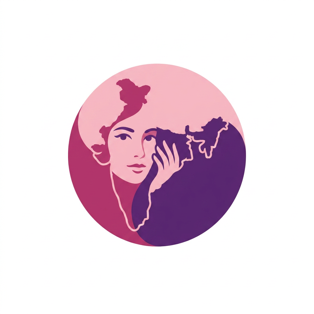 AI Design for A professional, minimalist logo design featuring a stylized female silhouette seamlessly integrated into the shape of an Indian map. The design is enclosed within a perfect circle, utilizing a sophisticated color palette of soft pinks, deep magentas, and royal purples. The aesthetic is clean, modern, and vector-inspired with smooth lines and flat textures, suitable for a brand identity, isolated against a solid white background.
