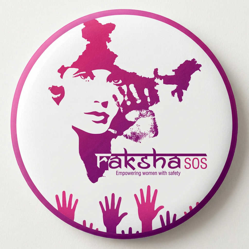 AI Design for raksha sos logo for this logo is small and give me a real image not AI give me a only logo not phone not al image give ma a woman face remove orange color my theam is pinkies and pulple type so you can give me a logo of this logo should give me a circle make it full india map but in circle formgive me a map in perfect circle
