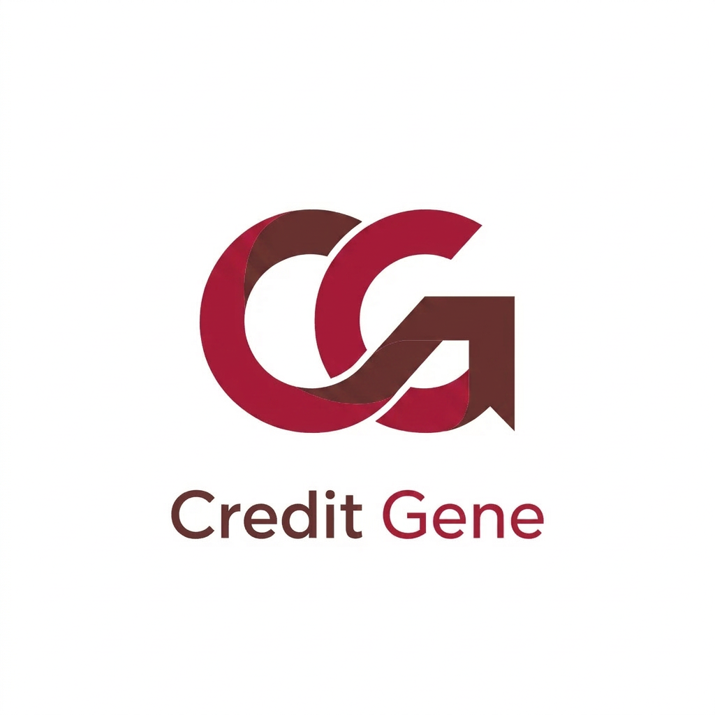 AI Design for A sophisticated, award-winning monogram logo for Credit Gene, featuring a seamless fusion of the letters C and G. The design utilizes bold modern geometry and a continuous ribbon construction that cleverly incorporates negative space. Rendered in a professional flat vector style with a clean white background, the logo employs a refined color palette of deep crimson and muted mahogany. The aesthetic is iconic, minimalist, and highly legible, suitable for a global fintech brand.