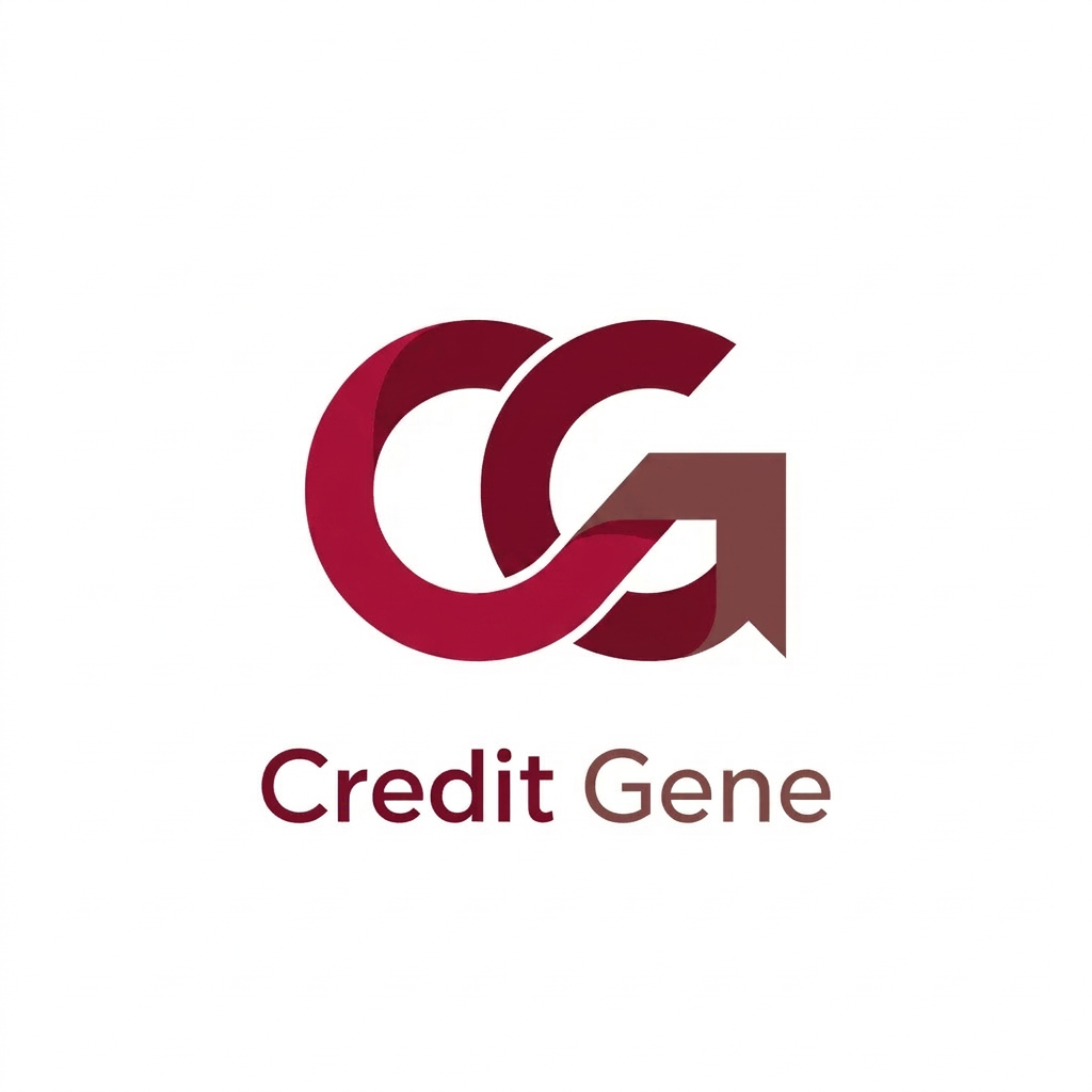 AI Design for A sophisticated, award-winning monogram logo for Credit Gene, featuring a seamless fusion of the letters C and G. The design utilizes bold modern geometry and a continuous ribbon construction that cleverly incorporates negative space. Rendered in a professional flat vector style with a clean white background, the logo employs a refined color palette of deep crimson and muted mahogany. The aesthetic is iconic, minimalist, and highly legible, suitable for a global fintech brand.