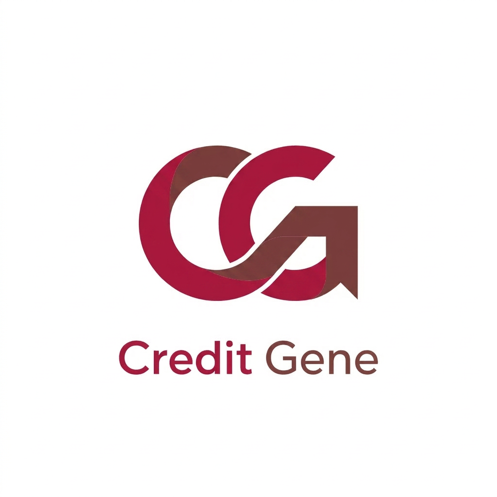 AI Design for A sophisticated, award-winning monogram logo for Credit Gene, featuring a seamless fusion of the letters C and G. The design utilizes bold modern geometry and a continuous ribbon construction that cleverly incorporates negative space. Rendered in a professional flat vector style with a clean white background, the logo employs a refined color palette of deep crimson and muted mahogany. The aesthetic is iconic, minimalist, and highly legible, suitable for a global fintech brand.