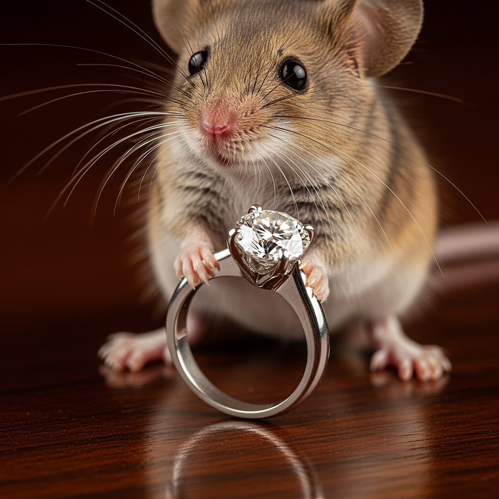 Make a picture of a diamond right worn by a mice
