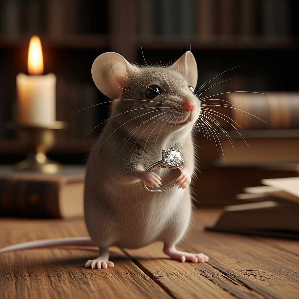 Make a picture of a diamond right worn by a mice