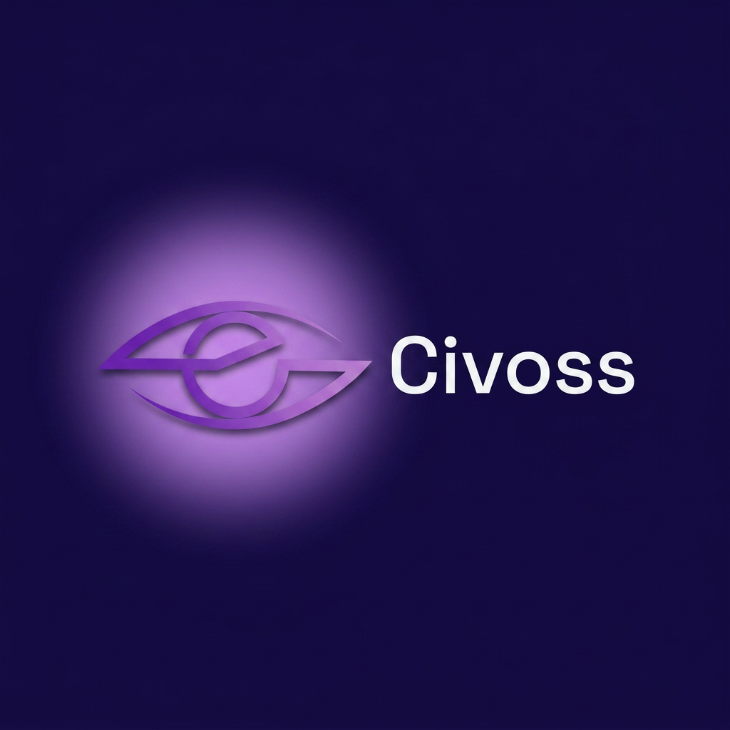 AI Design for create this eye logo with Background: #1B0B4B deep indigo
Eye mark: violet gradient #7B2FBE → #AB6BDE
Glow: soft violet radial behind the eye
Wordmark: "Civoss" in Space Grotesk white beside it