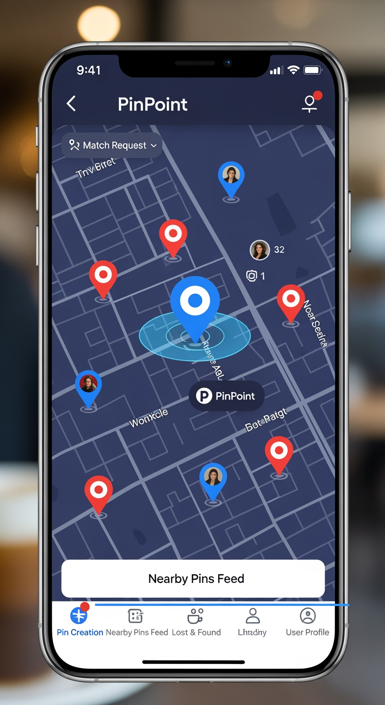 AI Design for PinPoint is a location-based social discovery app that helps users do two things:
Reconnect with people they crossed paths with in real life
Recover lost items tied to specific locations
The core mechanic is a "Pin" — you drop a digital pin at a place and time, and if someone else pinned nearby, you can discover each other and connect — but only if both sides mutually confirm.
🔑 Core Features
📍 Pin Creation & Discovery
Drop a pin at your current location
Set pin visibility settings (who can see it)
Browse a Nearby Pins Feed (map + list view)
Pins are time-limited — they expire, so discovery must be quick
React and interact with nearby pins
🤝 Mutual Match & Reconnection
Send a Match Request to someone whose pin you found
Contact details are revealed only after both sides confirm
Unlocks in-app chat and contact exchange
View your Match History
🔍 Lost & Found
Create a Lost Item Pin at the location it was lost
Others nearby can see it and submit a Claim / Contact Request
A Verification Step ensures the right person gets it
Track all your Lost & Found posts
👤 User Profile
Edit profile and visibility settings
Control how you appear to other pinners
View all your matches
🛡️ Key Principles
PrincipleDetailPrivacy-FirstLocation is never shared openlyMutual ConsentConnections only happen when both sides agreeTime-SensitivePins expire to keep discovery relevantSecureNo contact info exposed until mutual match
📊 Results (from case study)
MetricResultMutual match → successful connection85%Pins discovered before expiry90%+Lost items successfully claimed70%Session time increase+35%Contacts shared before mutual confirm0% (100% secure)
🛠️ Tech Used (by the original team)
Built with Flutter
Real-time notifications for pin discovery
Map-based UI (likely Google Maps)
Mutual confirmation flow
In-app messaging