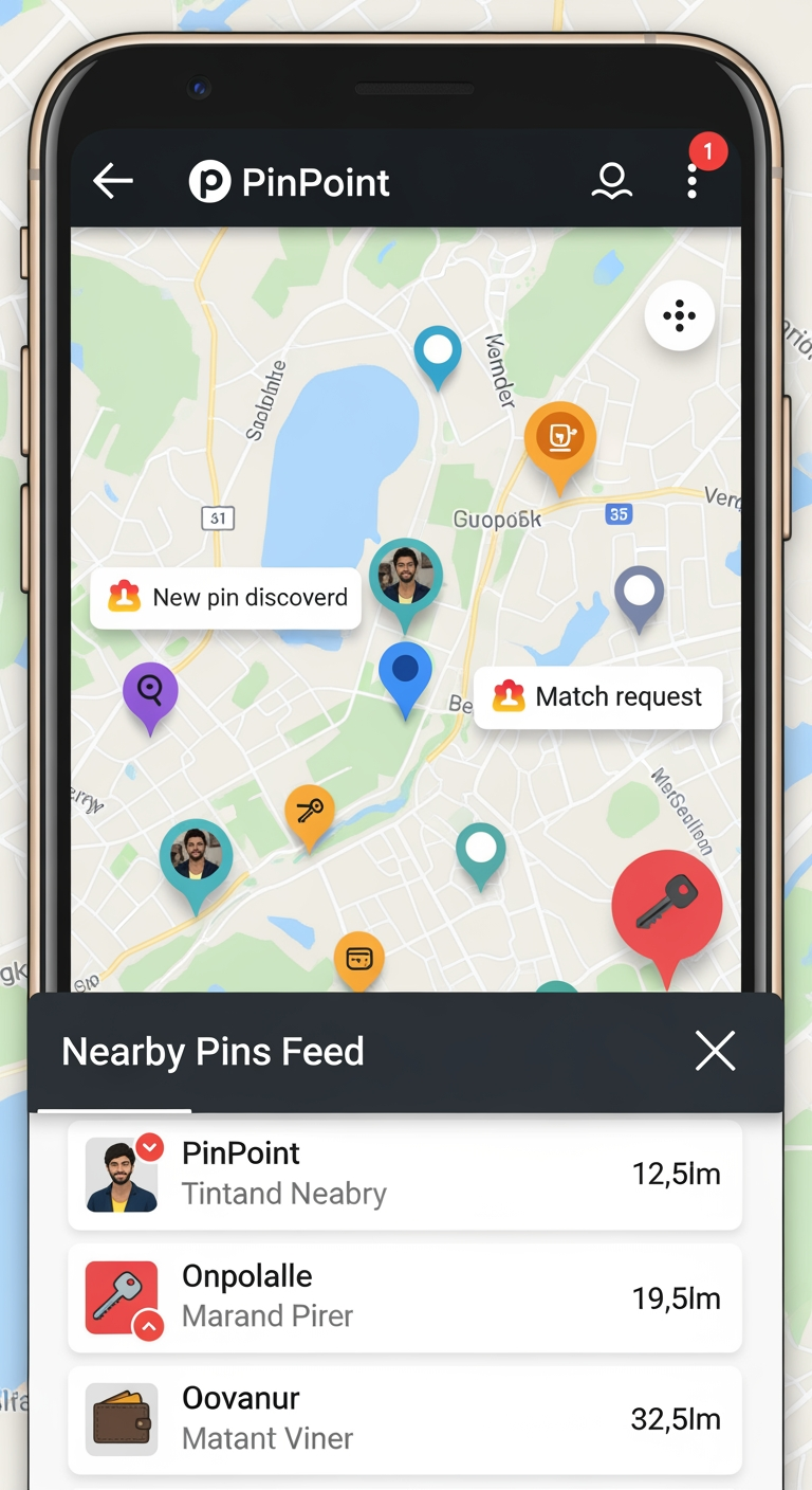 AI Design for PinPoint is a location-based social discovery app that helps users do two things:
Reconnect with people they crossed paths with in real life
Recover lost items tied to specific locations
The core mechanic is a "Pin" — you drop a digital pin at a place and time, and if someone else pinned nearby, you can discover each other and connect — but only if both sides mutually confirm.
🔑 Core Features
📍 Pin Creation & Discovery
Drop a pin at your current location
Set pin visibility settings (who can see it)
Browse a Nearby Pins Feed (map + list view)
Pins are time-limited — they expire, so discovery must be quick
React and interact with nearby pins
🤝 Mutual Match & Reconnection
Send a Match Request to someone whose pin you found
Contact details are revealed only after both sides confirm
Unlocks in-app chat and contact exchange
View your Match History
🔍 Lost & Found
Create a Lost Item Pin at the location it was lost
Others nearby can see it and submit a Claim / Contact Request
A Verification Step ensures the right person gets it
Track all your Lost & Found posts
👤 User Profile
Edit profile and visibility settings
Control how you appear to other pinners
View all your matches
🛡️ Key Principles
PrincipleDetailPrivacy-FirstLocation is never shared openlyMutual ConsentConnections only happen when both sides agreeTime-SensitivePins expire to keep discovery relevantSecureNo contact info exposed until mutual match
📊 Results (from case study)
MetricResultMutual match → successful connection85%Pins discovered before expiry90%+Lost items successfully claimed70%Session time increase+35%Contacts shared before mutual confirm0% (100% secure)
🛠️ Tech Used (by the original team)
Built with Flutter
Real-time notifications for pin discovery
Map-based UI (likely Google Maps)
Mutual confirmation flow
In-app messaging