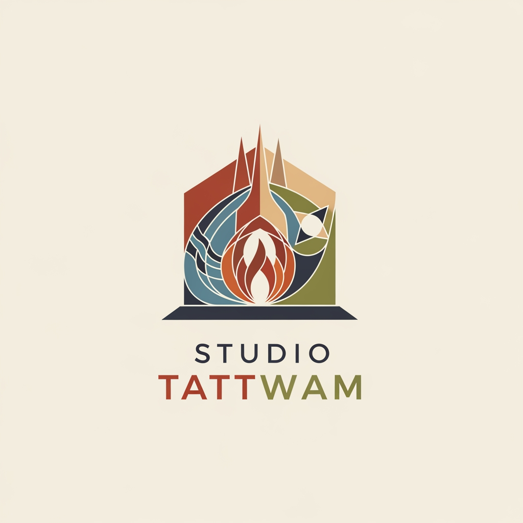 AI Design for i want to design a logo for my architectural fiirm named studio tattwam . some of principles of tag for the firm are as mentioned below
1) essence of space
2) rooted in elements, designed for future
3) designing the elements of living
4) where space meets soul
5) tattwam also means 5 elements of nature
6) earthern tone theme
design a suitable logo for the same
