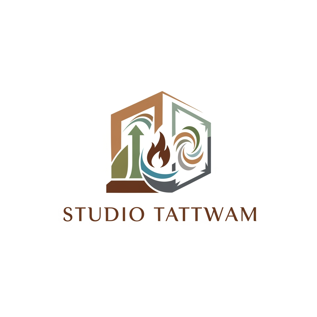 AI Design for i want to design a logo for my architectural fiirm named studio tattwam . some of principles of tag for the firm are as mentioned below
1) essence of space
2) rooted in elements, designed for future
3) designing the elements of living
4) where space meets soul
5) tattwam also means 5 elements of nature
6) earthern tone theme
design a suitable logo for the same