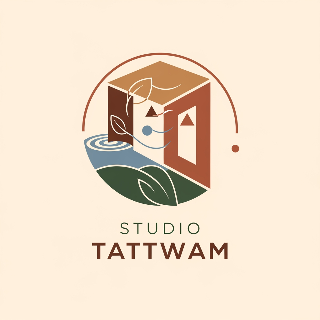 AI Design for i want to design a logo for my architectural fiirm named studio tattwam . some of principles of tag for the firm are as mentioned below
1) essence of space
2) rooted in elements, designed for future
3) designing the elements of living
4) where space meets soul
5) tattwam also means 5 elements of nature
6) earthern tone theme
design a suitable logo for the same