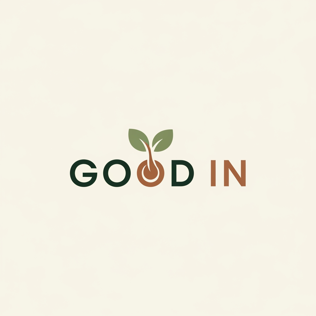 AI Design for so i wanna start a food brand no added preservatives and additives only through organic and health focuesd i need to design a logo for my food brand "GOOD IN" is my food brand name and the logo should be in proffessional premium manner and minimalastic