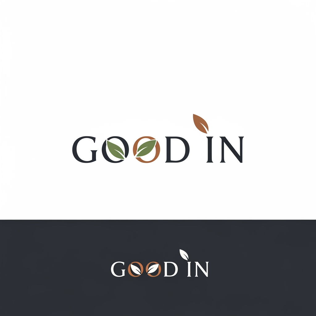 AI Design for so i wanna start a food brand no added preservatives and additives only through organic and health focuesd i need to design a logo for my food brand "GOOD IN" is my food brand name and the logo should be in proffessional premium manner and minimalastic