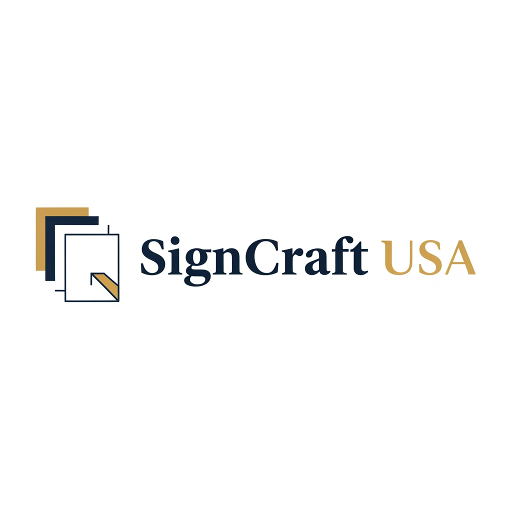 AI Design for Design a premium, modern, minimalist logo for a creative graphic design and printing brand named SignCraft USA. The logo should reflect creativity, precision, quality printing, and professionalism. Use a clean geometric style with a subtle abstract icon inspired by print, paper, layers, CMYK shapes, or vector design. Avoid clipart, mascots, cartoon elements, paint splashes, or overly decorative graphics. Use a bold yet elegant sans-serif typography with balanced spacing. The logo must be timeless, scalable, and look perfect on Etsy, website, business cards, stickers, packaging, invoices, and social media. Flat vector style only, no gradients, no mockups, no 3D effects, transparent background, premium brand identity, luxury minimal aesthetic.