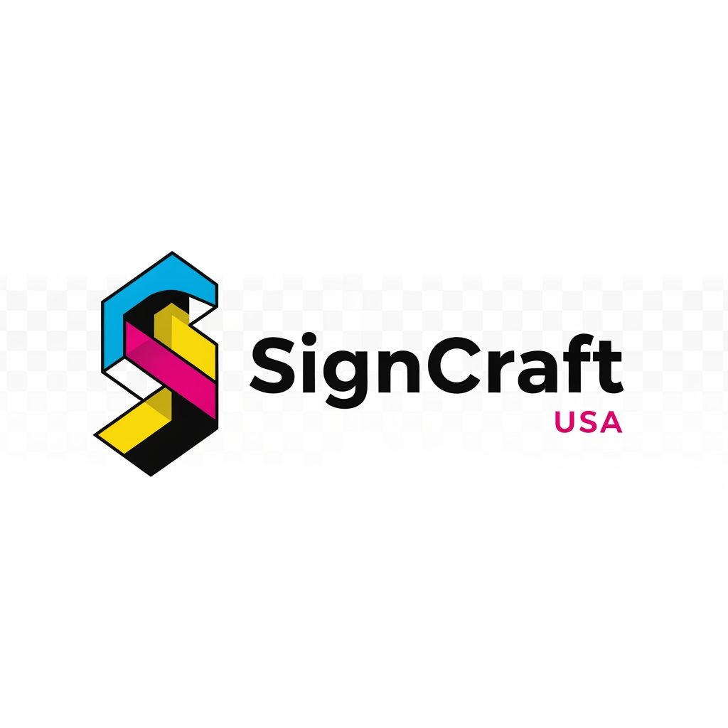 AI Design for Design a premium, modern, minimalist logo for a creative graphic design and printing brand named SignCraft USA. The logo should reflect creativity, precision, quality printing, and professionalism. Use a clean geometric style with a subtle abstract icon inspired by print, paper, layers, CMYK shapes, or vector design. Avoid clipart, mascots, cartoon elements, paint splashes, or overly decorative graphics. Use a bold yet elegant sans-serif typography with balanced spacing. The logo must be timeless, scalable, and look perfect on Etsy, website, business cards, stickers, packaging, invoices, and social media. Flat vector style only, no gradients, no mockups, no 3D effects, transparent background, premium brand identity, luxury minimal aesthetic.