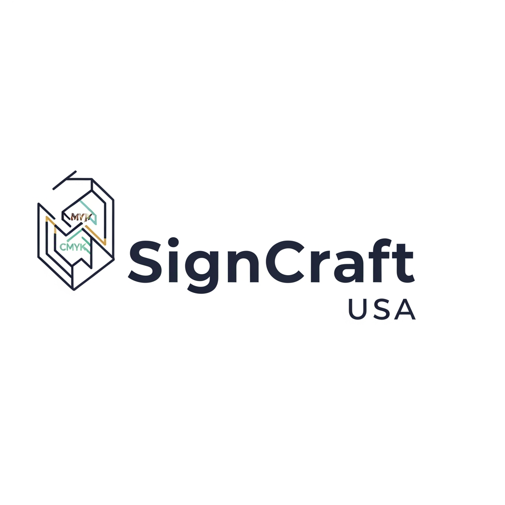 AI Design for Design a premium, modern, minimalist logo for a creative graphic design and printing brand named SignCraft USA. The logo should reflect creativity, precision, quality printing, and professionalism. Use a clean geometric style with a subtle abstract icon inspired by print, paper, layers, CMYK shapes, or vector design. Avoid clipart, mascots, cartoon elements, paint splashes, or overly decorative graphics. Use a bold yet elegant sans-serif typography with balanced spacing. The logo must be timeless, scalable, and look perfect on Etsy, website, business cards, stickers, packaging, invoices, and social media. Flat vector style only, no gradients, no mockups, no 3D effects, transparent background, premium brand identity, luxury minimal aesthetic.